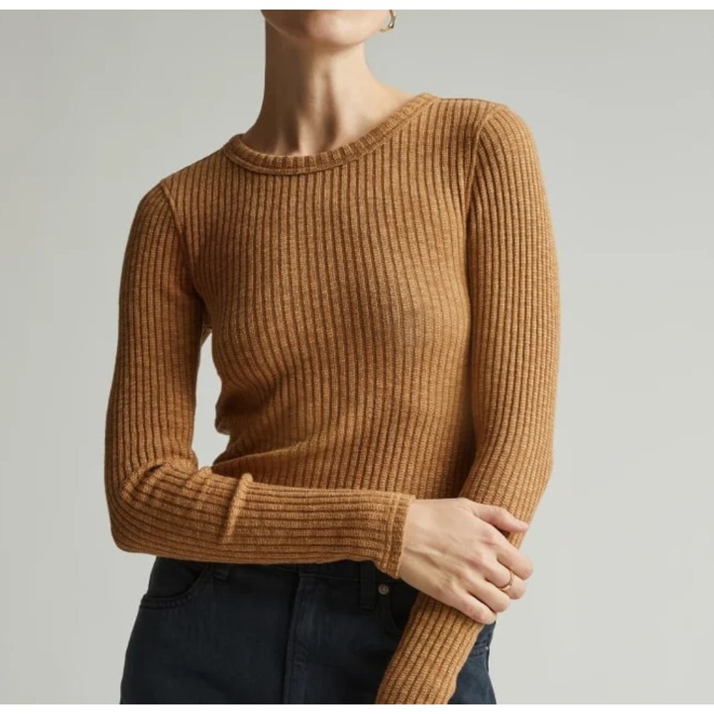 Everlane Womens Cozy Ribbed Long Sleeve Cappuccino Top Natural Aesthetic Fall